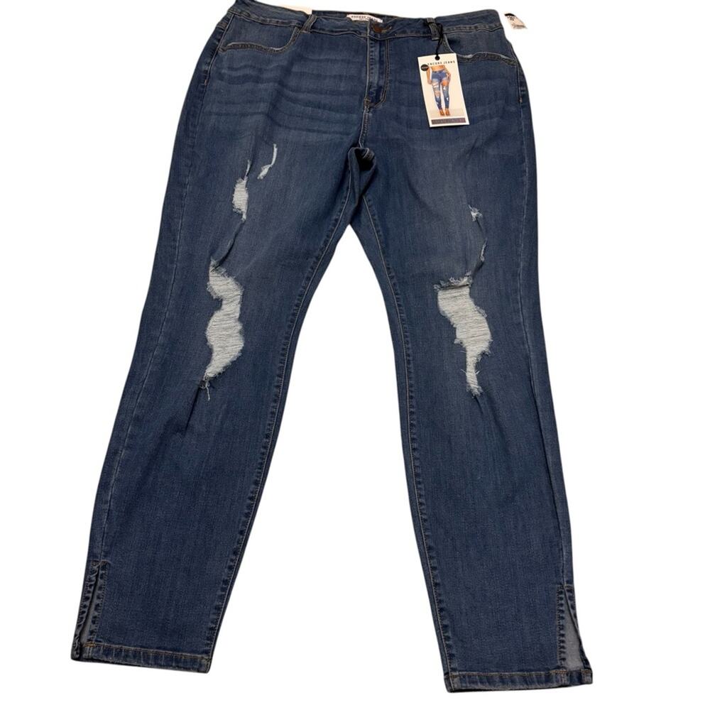Encore Jeans Dark‎ Blue Distressed Straight Leg Size 3 XL/22